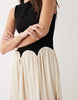 color block crinkle mini dress in black & cream