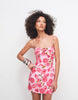 Mango 100% cotton tie front off shoulder mini dress in bright pink floral print