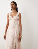 Miss Selfridge satin and lace maxi dress in pink floral print