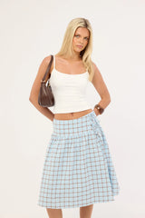 Luck & Trouble Asher Wrap Midi Skirt Blue Check
