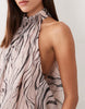 halter neck slouchy dropped waist godet maxi dress in abstract zebra