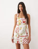 square neck bodycon mini sundress in mixed strawberry print
