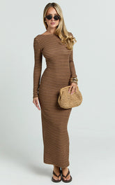 Rumi Midi Dress - Long Sleeve Bodycon Dress in Chocolate