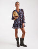 Wednesday's Girl floral print floaty V-neck midi dress in burgundy and blue