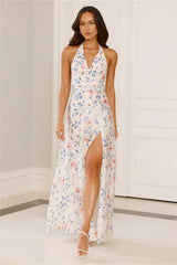 Parade Of Petals Halter Satin Maxi Dress Floral