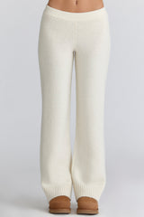 ivory merino wool ribbed knit trousers