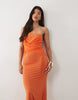 plissé contrast twisted strapless maxi dress in orange