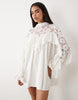 Noughts & Kisses crochet lace high neck ruffle trim mini dress in white