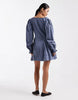 Miss Selfridge long sleeve chambray mini dress in blue wash