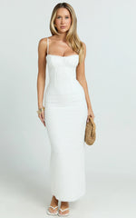 Marcelina Midi Dress - Sweetheart Neck Bodycon Dress in Off White