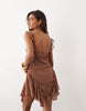 Monki asymmetric ruffles chiffon mini dress in brown