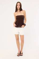 Perfect Stranger Mid Rise 90's Slouch Denim Short White Contrast