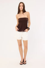 Perfect Stranger Mid Rise 90's Slouch Denim Short White Contrast