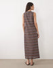 textured maxi tank dress with side split in multi stripe