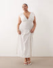 Esmée Curve mid waist shirred maxi beach dress in white & black polka dot