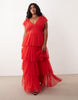 Lace & Beads Plus tulle ruffle detail tiered maxi dress in red