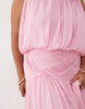 Curve draped gauged ruched waist detail maxi dress in pink