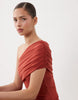 SNDYS premium jersey one-shoulder mesh insert mini dress in rust