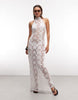 Noughts & Kisses sheer crochet halterneck sleeveless maxi dress in white