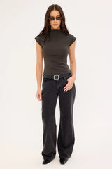 Luck & Trouble Mock Neck Fitted Tee Charcoal