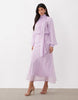 high neck drape chiffon maxi dress with neck tie in lilac