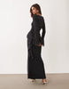 mesh maxi dress with ruching and frill details in polka-dot print