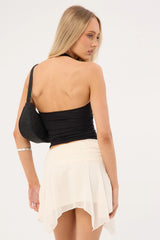 Luck & Trouble Katia Ruched Asymmetrical Mini Skirt Cream