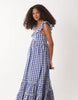 Accessorize gingham print midi beach dress in navy blue