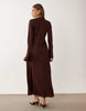 satin long sleeve maxi dress in chocolate