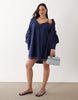 Curve cami V-neck mini sundress with lace overlay in navy