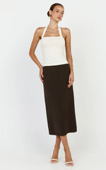 Julie Top - Tie Halter Button Detail Top in Ivory