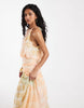 chiffon halter bubble waist maxi dress in check