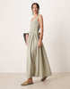 crinkle scoop neck maxi sundress with shirred waist in sage