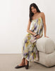 sleeveless square neck plisse midi dress in blurred floral print