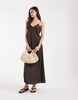 Vero Moda Tall linen look cami straps midaxi dress in chocolate