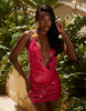 South Beach cowl neck mini sequin beach dress with flower detail in pink