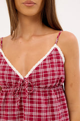 Luck & Trouble Charly Check Cami Top Burgundy Check