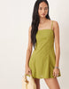cotton linen blend cami mini sundress with shaped bust in dark lime