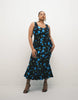 Curve scoop neck fishtail godet midi sundress in black floral print