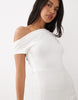 The Frolic exclusive jersey shirred waistband off shoulder midi dress in white