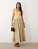 twist shoulder stripe skirt midi dress in buttermilk