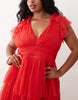 Lace & Beads Plus tulle ruffle detail tiered maxi dress in red