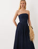 Mango 100% cotton denim off the shoulder midaxi dress in indigo