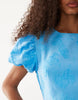Sister Jane exclusive jacquard puff sleeve structured hem midi dress in light blue