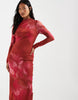 Vero Moda Petite long sleeve drapey mesh maxi dress in pink and orange marble print