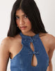 Miss Selfridge denim mandarin mini dress in indigo