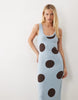 knit maxi dress in blue polka dot