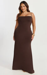 Edna Maxi Dress - Straight Neck A Line Maxi Dress in Choc