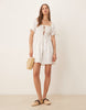Esmee Exclusive tie front puff sleeve mini beach dress in white ditsy floral