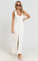 Maisy Midi Dress - Scoop Neck Racer Back Fitted Dress in White